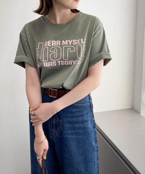 fredy emue(フレディエミュ)の「シルケットdiaryロゴTシャツ(Tシャツ/カットソー・レディース・オフホワイト/カーキ/ブラック・38)」の6枚目の写真