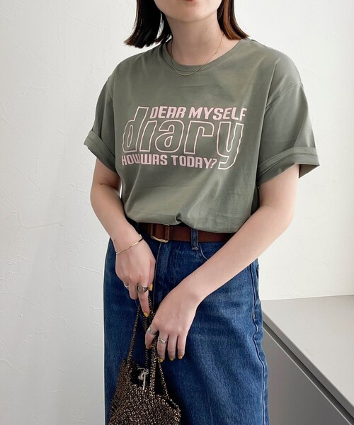 fredy emue(フレディエミュ)の「シルケットdiaryロゴTシャツ(Tシャツ/カットソー・レディース・オフホワイト/カーキ/ブラック・38)」の7枚目の写真