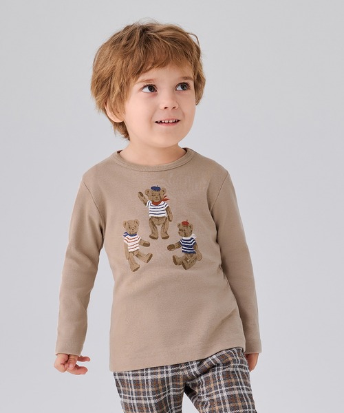 combimini（コンビミニ）の「やわらか長袖らくちんTシャツ（テディベア）（Tシャツ/カットソー・キッズ・ダークベージュ/アイボリー・120/110/100/90/80）」の2枚目の写真