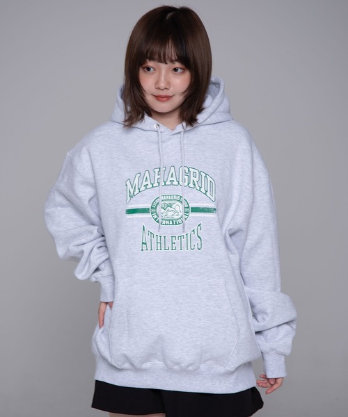 MAHAGRID(マハグリッド)の「『mahagrid/マハグリッド』 LION ATHLETICS HOODIE/ライオン アスレティクス プルオーバーパーカー(パーカー・レディース・ライトグレー/グリーン/ブラック・M/L)」の5枚目の写真