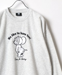 Tom and Jerry/トムとジェリー キャラクター サガラ刺繍 サテンワッペン 古着風ビンテージライク 裏起毛 オーバーサイズ スウェット レディース メンズ トレーナー