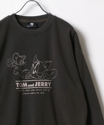 Tom and Jerry/トムとジェリー キャラクター サガラ刺繍 サテンワッペン 古着風ビンテージライク 裏起毛 オーバーサイズ スウェット レディース メンズ トレーナー