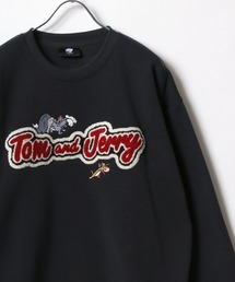 Tom and Jerry/トムとジェリー キャラクター サガラ刺繍 サテンワッペン 古着風ビンテージライク 裏起毛 オーバーサイズ スウェット レディース メンズ トレーナー