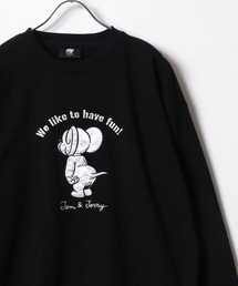 Tom and Jerry/トムとジェリー キャラクター サガラ刺繍 サテンワッペン 古着風ビンテージライク 裏起毛 オーバーサイズ スウェット レディース メンズ トレーナー
