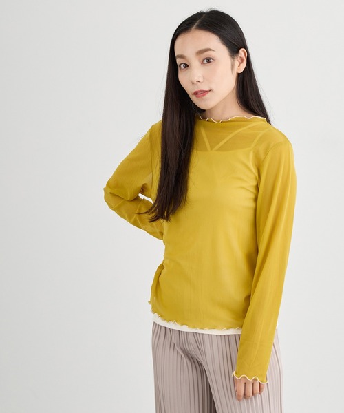 NICOLE white（ニコルホワイト）の「メロー配色シアーロングＴＥＥ（Tシャツ/カットソー・レディース・グリーン/チャコール/ボルドー/グレー/イエロー/ブラック・FREE）」の5枚目の写真