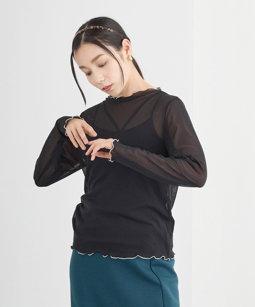 NICOLE white（ニコルホワイト）の「メロー配色シアーロングＴＥＥ（Tシャツ/カットソー・レディース・グリーン/チャコール/ボルドー/グレー/イエロー/ブラック・FREE）」の2枚目の写真