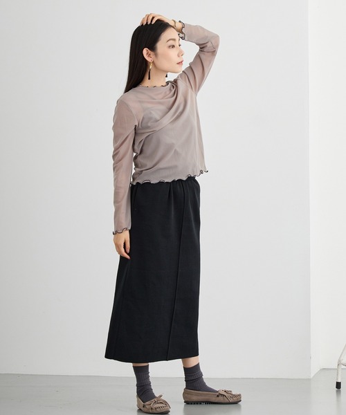 NICOLE white（ニコルホワイト）の「メロー配色シアーロングＴＥＥ（Tシャツ/カットソー・レディース・グリーン/チャコール/ボルドー/グレー/イエロー/ブラック・FREE）」の16枚目の写真