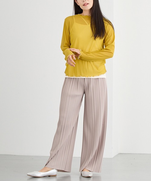 NICOLE white（ニコルホワイト）の「メロー配色シアーロングＴＥＥ（Tシャツ/カットソー・レディース・グリーン/チャコール/ボルドー/グレー/イエロー/ブラック・FREE）」の19枚目の写真