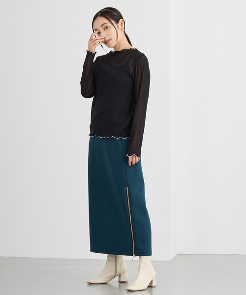 NICOLE white（ニコルホワイト）の「メロー配色シアーロングＴＥＥ（Tシャツ/カットソー・レディース・グリーン/チャコール/ボルドー/グレー/イエロー/ブラック・FREE）」の13枚目の写真