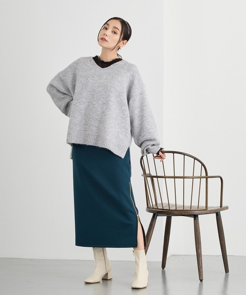 NICOLE white（ニコルホワイト）の「メロー配色シアーロングＴＥＥ（Tシャツ/カットソー・レディース・グリーン/チャコール/ボルドー/グレー/イエロー/ブラック・FREE）」の14枚目の写真