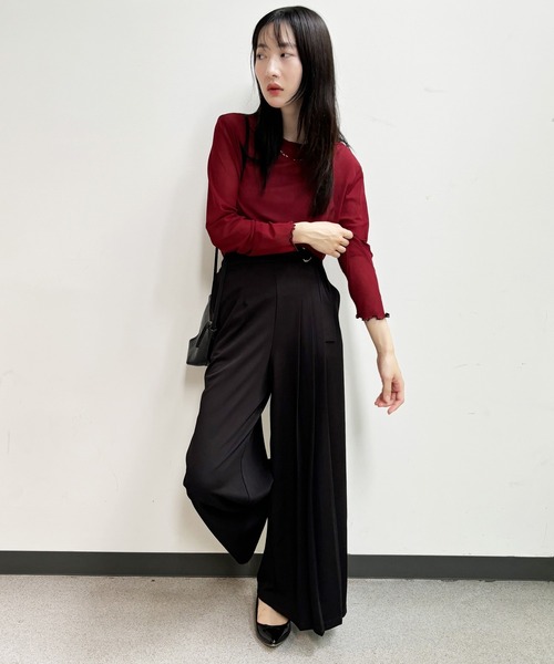 NICOLE white（ニコルホワイト）の「メロー配色シアーロングＴＥＥ（Tシャツ/カットソー・レディース・グリーン/チャコール/ボルドー/グレー/イエロー/ブラック・FREE）」の15枚目の写真