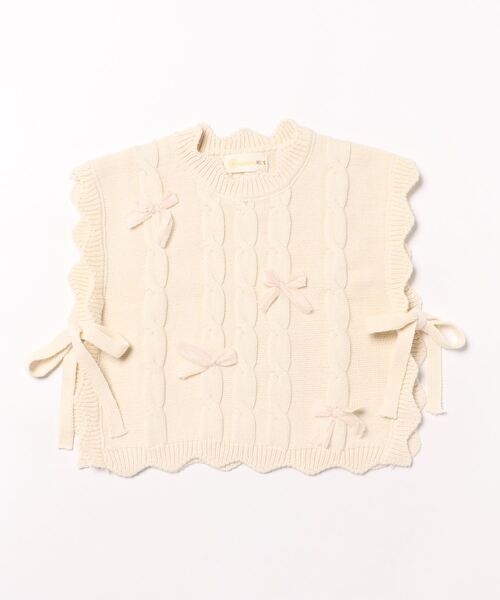 aimoha（アイモハ）の「【aimoha-KIDS-】リボン付きニットベスト（ベスト・キッズ・オフホワイト/ダークグリーン/ブラウン・90/100/110/120/130）」の9枚目の写真