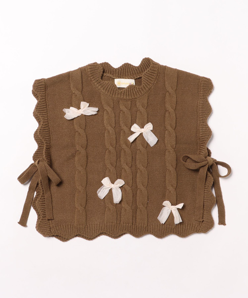 aimoha（アイモハ）の「【aimoha-KIDS-】リボン付きニットベスト（ベスト・キッズ・オフホワイト/ダークグリーン/ブラウン・90/100/110/120/130）」の10枚目の写真