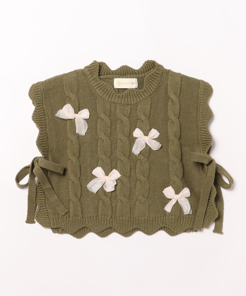 aimoha（アイモハ）の「【aimoha-KIDS-】リボン付きニットベスト（ベスト・キッズ・オフホワイト/ダークグリーン/ブラウン・90/100/110/120/130）」の11枚目の写真