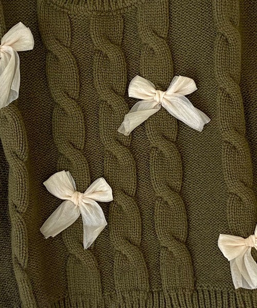 aimoha（アイモハ）の「【aimoha-KIDS-】リボン付きニットベスト（ベスト・キッズ・オフホワイト/ダークグリーン/ブラウン・90/100/110/120/130）」の16枚目の写真