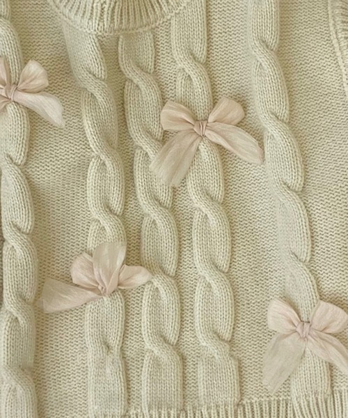 aimoha（アイモハ）の「【aimoha-KIDS-】リボン付きニットベスト（ベスト・キッズ・オフホワイト/ダークグリーン/ブラウン・90/100/110/120/130）」の13枚目の写真