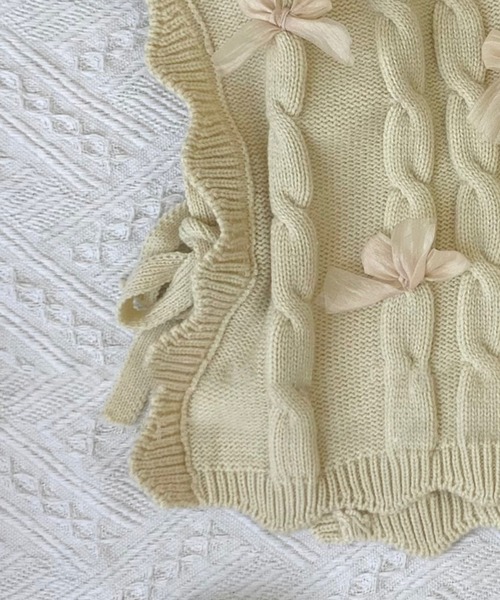 aimoha（アイモハ）の「【aimoha-KIDS-】リボン付きニットベスト（ベスト・キッズ・オフホワイト/ダークグリーン/ブラウン・90/100/110/120/130）」の14枚目の写真
