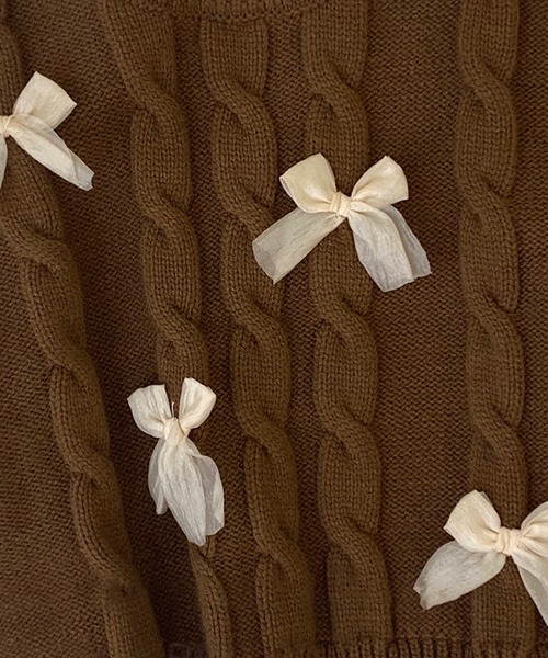 aimoha（アイモハ）の「【aimoha-KIDS-】リボン付きニットベスト（ベスト・キッズ・オフホワイト/ダークグリーン/ブラウン・90/100/110/120/130）」の7枚目の写真