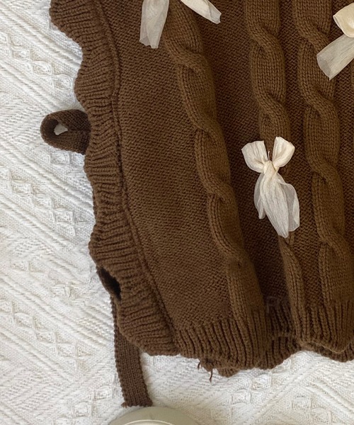 aimoha（アイモハ）の「【aimoha-KIDS-】リボン付きニットベスト（ベスト・キッズ・オフホワイト/ダークグリーン/ブラウン・90/100/110/120/130）」の8枚目の写真