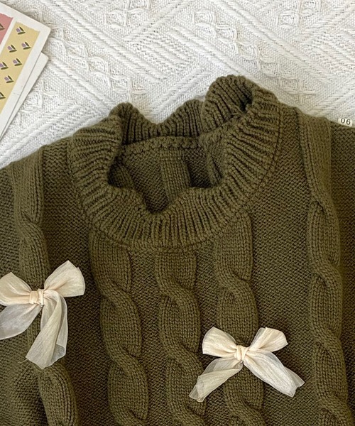 aimoha（アイモハ）の「【aimoha-KIDS-】リボン付きニットベスト（ベスト・キッズ・オフホワイト/ダークグリーン/ブラウン・90/100/110/120/130）」の15枚目の写真