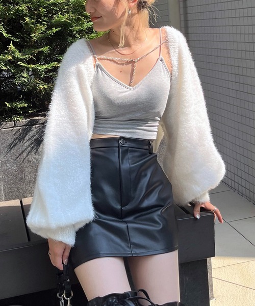 SPIRALGIRL(スパイラルガール)の「ラメシャギーチェーン付きボレロカーデ(カーディガン/ボレロ・レディース・ホワイト/シルバー/ピンク・FREE)」の10枚目の写真