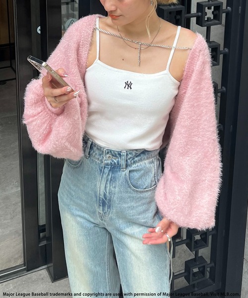 SPIRALGIRL(スパイラルガール)の「ラメシャギーチェーン付きボレロカーデ(カーディガン/ボレロ・レディース・ホワイト/シルバー/ピンク・FREE)」の7枚目の写真