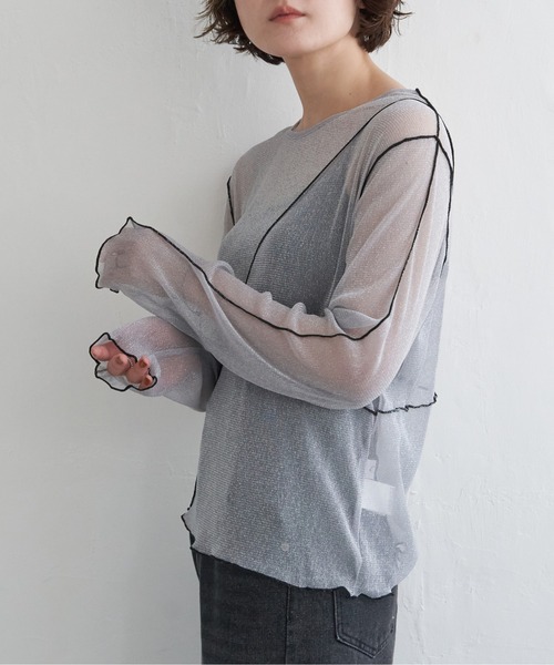 notch.(ノッチ)の「シアー配色メロウロンT(Tシャツ/カットソー・レディース・ブラック/オフホワイト/チャコール・M)」の13枚目の写真