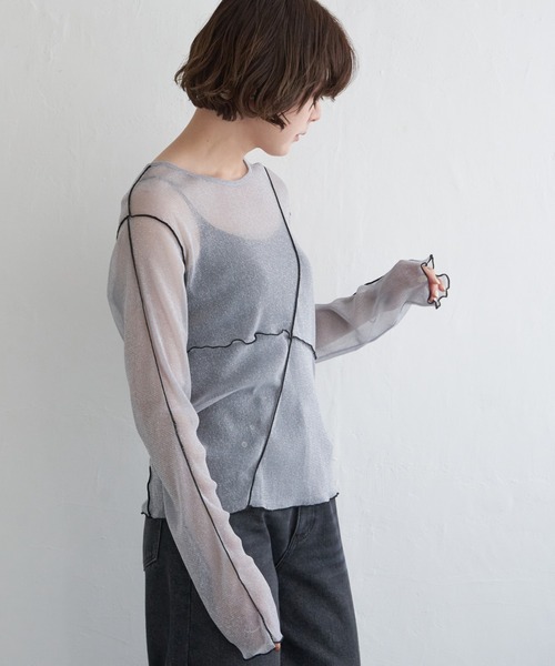 notch.(ノッチ)の「シアー配色メロウロンT(Tシャツ/カットソー・レディース・ブラック/オフホワイト/チャコール・M)」の5枚目の写真
