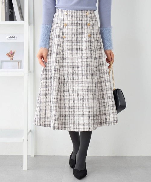 alotta（アロッタ）の「高見えツイードチェックフレアースカート（スカート・レディース・ホワイト/ブラック×ホワイト・M/L/LL/3L）」の2枚目の写真