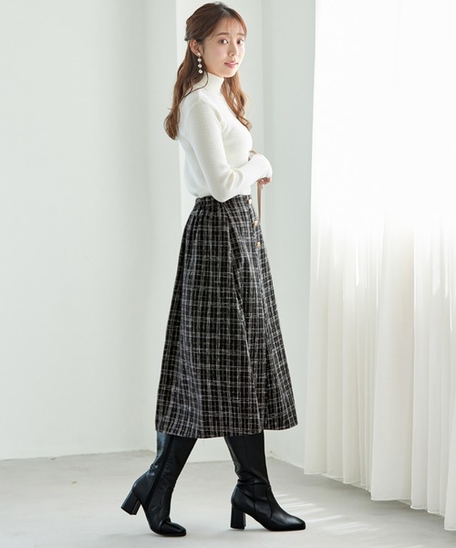 alotta（アロッタ）の「高見えツイードチェックフレアースカート（スカート・レディース・ホワイト/ブラック×ホワイト・M/L/LL/3L）」の6枚目の写真