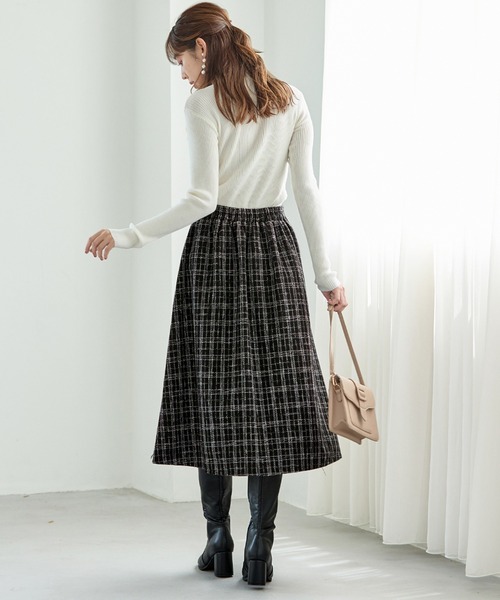alotta（アロッタ）の「高見えツイードチェックフレアースカート（スカート・レディース・ホワイト/ブラック×ホワイト・M/L/LL/3L）」の7枚目の写真