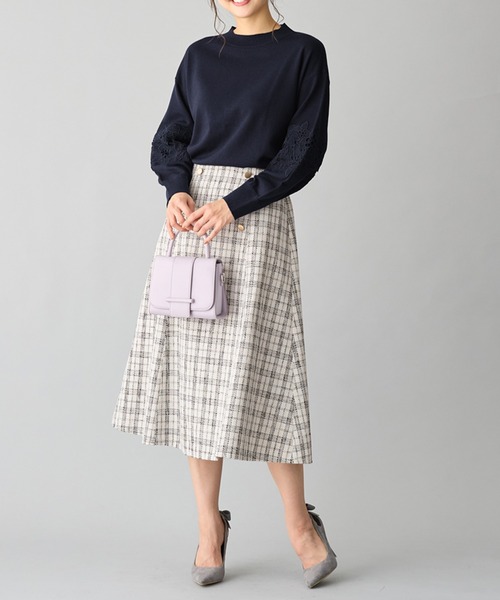 alotta（アロッタ）の「高見えツイードチェックフレアースカート（スカート・レディース・ホワイト/ブラック×ホワイト・M/L/LL/3L）」の16枚目の写真