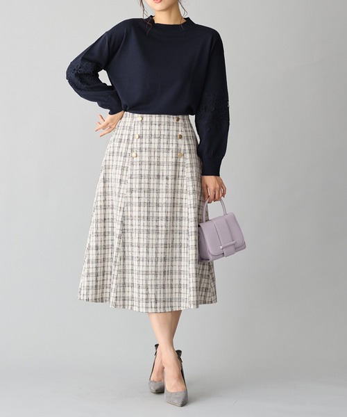 alotta（アロッタ）の「高見えツイードチェックフレアースカート（スカート・レディース・ホワイト/ブラック×ホワイト・M/L/LL/3L）」の17枚目の写真