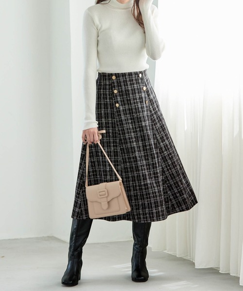 alotta（アロッタ）の「高見えツイードチェックフレアースカート（スカート・レディース・ホワイト/ブラック×ホワイト・M/L/LL/3L）」の20枚目の写真