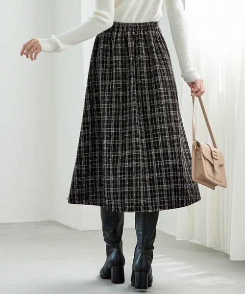 マディソンブルー ツイード フレアスカート 白黒チェック 同素材バッグ付き チェックツイードフレアミニスカート – Darich (ダーリッチ)