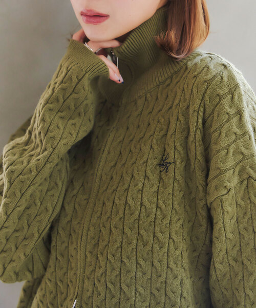 KOBE LETTUCE（コウベレタス）の「胸元刺繍スタンドカラージップニットトップス（ニット/セーター・レディース・ベージュ/ブラック/グレー/ネイビー/カーキ・M）」の4枚目の写真