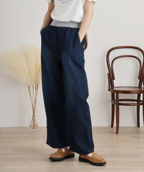 atONE(アットワン)の「ウエストリブワイドストレートデニムパンツ(デニムパンツ・レディース・ネイビー/ワンウォッシュ/ブルー・L/LL/3L/4L/M)」の2枚目の写真