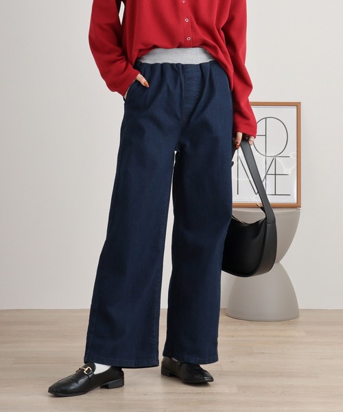 atONE(アットワン)の「ウエストリブワイドストレートデニムパンツ(デニムパンツ・レディース・ネイビー/ワンウォッシュ/ブルー・L/LL/3L/4L/M)」の1枚目の写真