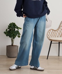 ウエストリブワイドストレートデニムパンツ