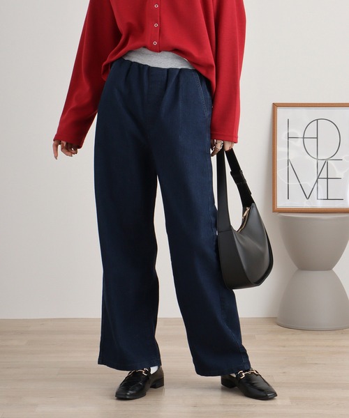 atONE(アットワン)の「ウエストリブワイドストレートデニムパンツ(デニムパンツ・レディース・ネイビー/ワンウォッシュ/ブルー・L/LL/3L/4L/M)」の9枚目の写真