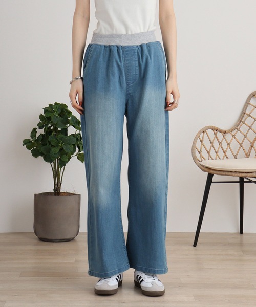 atONE(アットワン)の「ウエストリブワイドストレートデニムパンツ(デニムパンツ・レディース・ネイビー/ワンウォッシュ/ブルー・L/LL/3L/4L/M)」の12枚目の写真