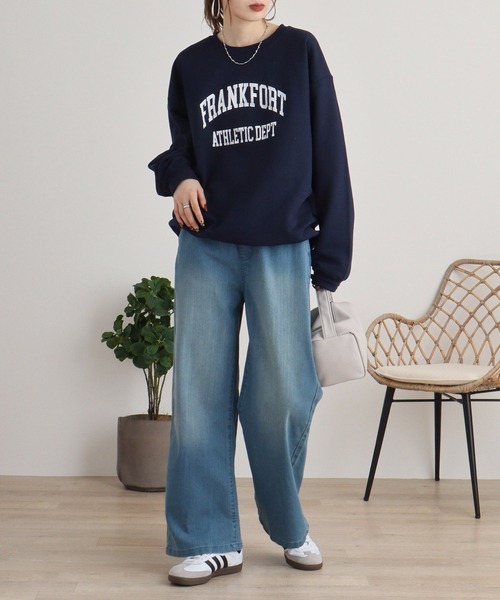 atONE(アットワン)の「ウエストリブワイドストレートデニムパンツ(デニムパンツ・レディース・ネイビー/ワンウォッシュ/ブルー・L/LL/3L/4L/M)」の7枚目の写真