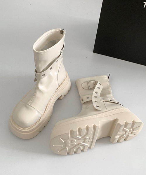 HALEY PESCA（ヘーリーペスカ）の「HALEY PESCA/厚底　ベルテッドエンジニアブーツ（ブーツ・レディース・ブラウン/アイボリー/ブラック・38/40/36）」の2枚目の写真