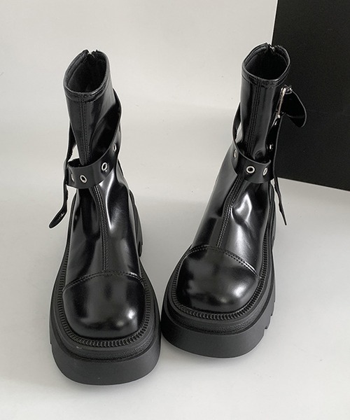 HALEY PESCA（ヘーリーペスカ）の「HALEY PESCA/厚底　ベルテッドエンジニアブーツ（ブーツ・レディース・ブラウン/アイボリー/ブラック・38/40/36）」の4枚目の写真