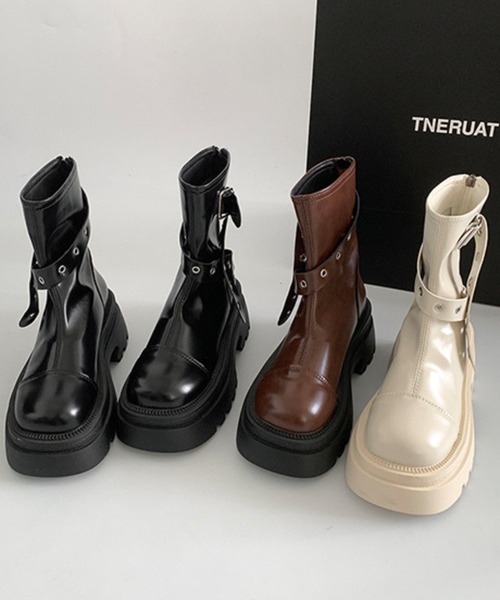 HALEY PESCA（ヘーリーペスカ）の「HALEY PESCA/厚底　ベルテッドエンジニアブーツ（ブーツ・レディース・ブラウン/アイボリー/ブラック・38/40/36）」の6枚目の写真