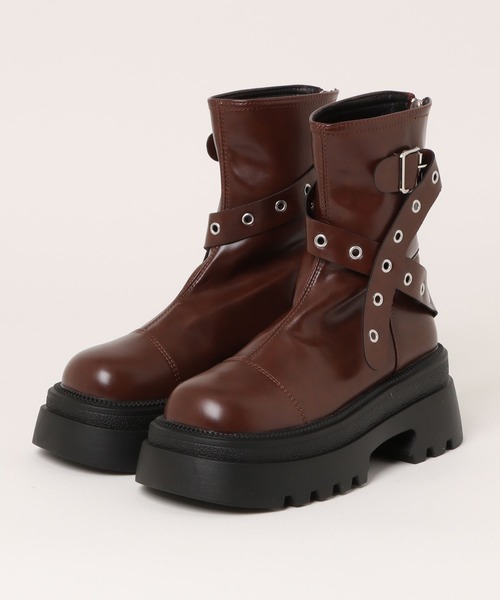 HALEY PESCA（ヘーリーペスカ）の「HALEY PESCA/厚底　ベルテッドエンジニアブーツ（ブーツ・レディース・ブラウン/アイボリー/ブラック・38/40/36）」の9枚目の写真