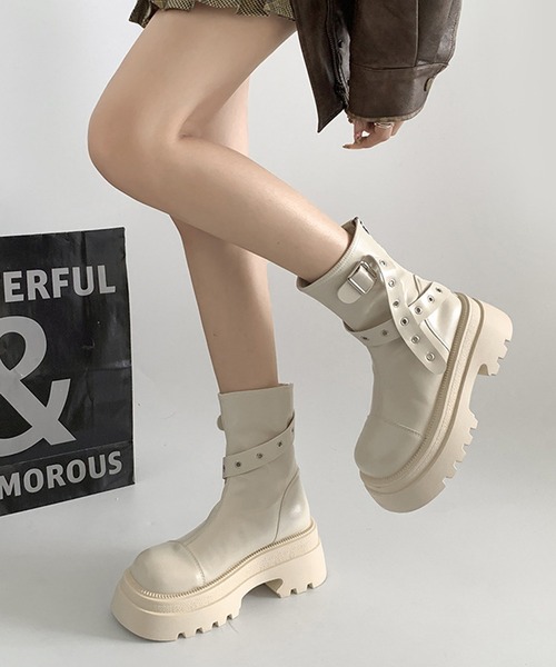 HALEY PESCA（ヘーリーペスカ）の「HALEY PESCA/厚底　ベルテッドエンジニアブーツ（ブーツ・レディース・ブラウン/アイボリー/ブラック・38/40/36）」の11枚目の写真