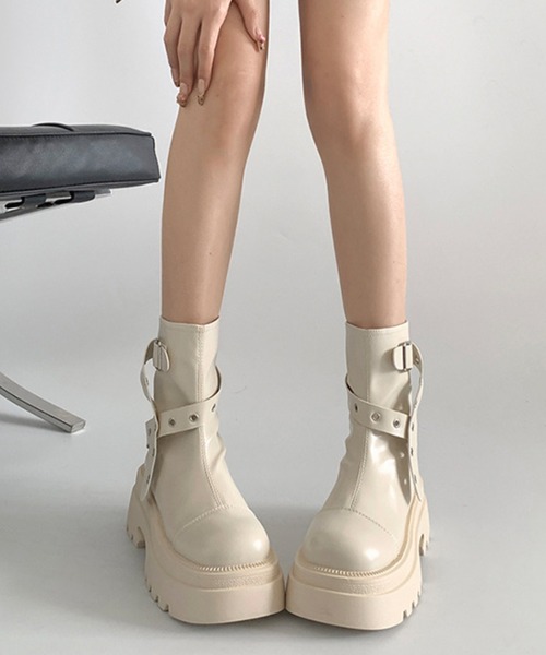 HALEY PESCA（ヘーリーペスカ）の「HALEY PESCA/厚底　ベルテッドエンジニアブーツ（ブーツ・レディース・ブラウン/アイボリー/ブラック・38/40/36）」の14枚目の写真