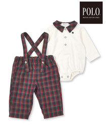 【POLO BCS(ポロ・ビーシーエス)×SLAP SLIPコラボ】【お揃い】チェック襟付きシャツ+おしりポケットサロペット2点セット(70~80cm)