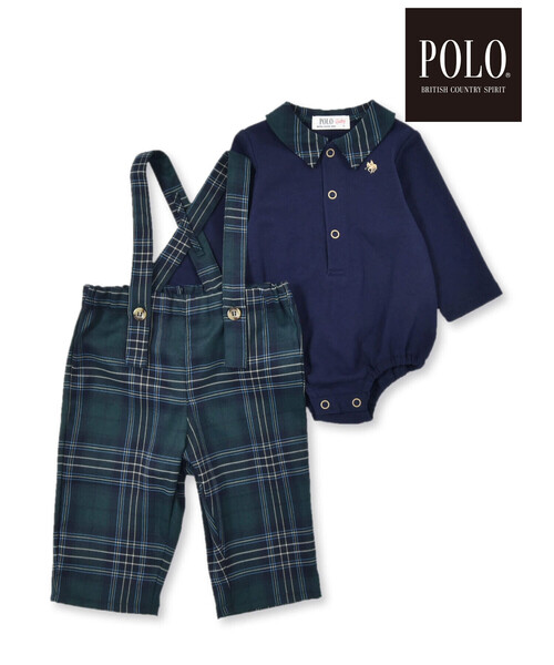 SLAP SLIP BABY（スラップスリップベビー）の「【POLO BCS(ポロ・ビーシーエス)×SLAP SLIPコラボ】【お揃い】チェック襟付きシャツ+おしりポケットサロペット2点セット(70~80cm)（ロンパース・キッズ・グリーン系その他/レッド系その他・70cm/80ｃｍ）」の8枚目の写真